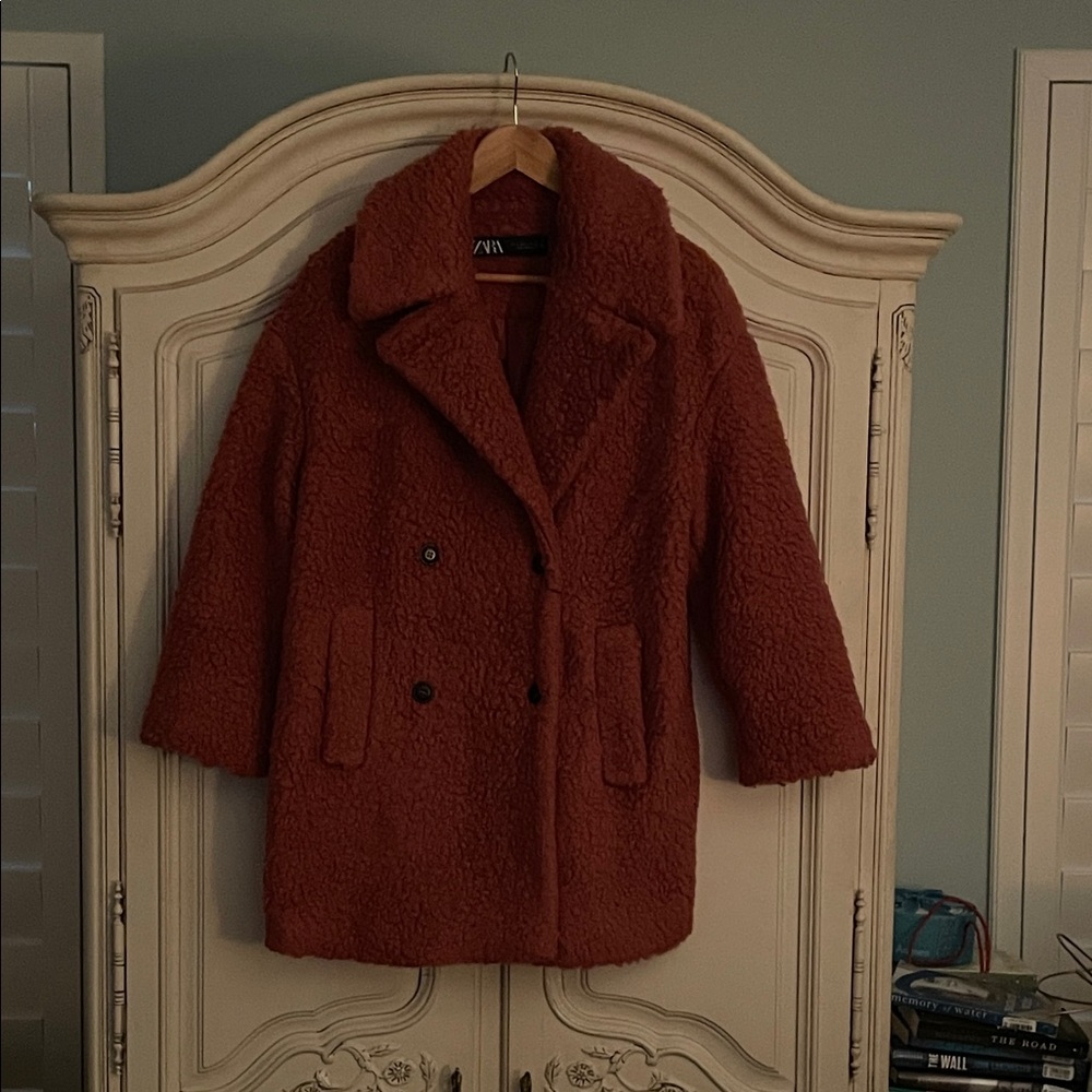 Zara Women's Warm Rust Teddy Jacket - S